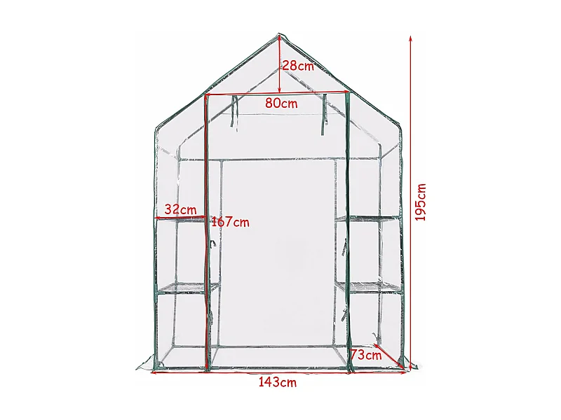 Serre de Jardin avec 4 Étagères, Cadre en Fer, Bâche Résistante et Imperméable, 143 x 73 x 195 cm