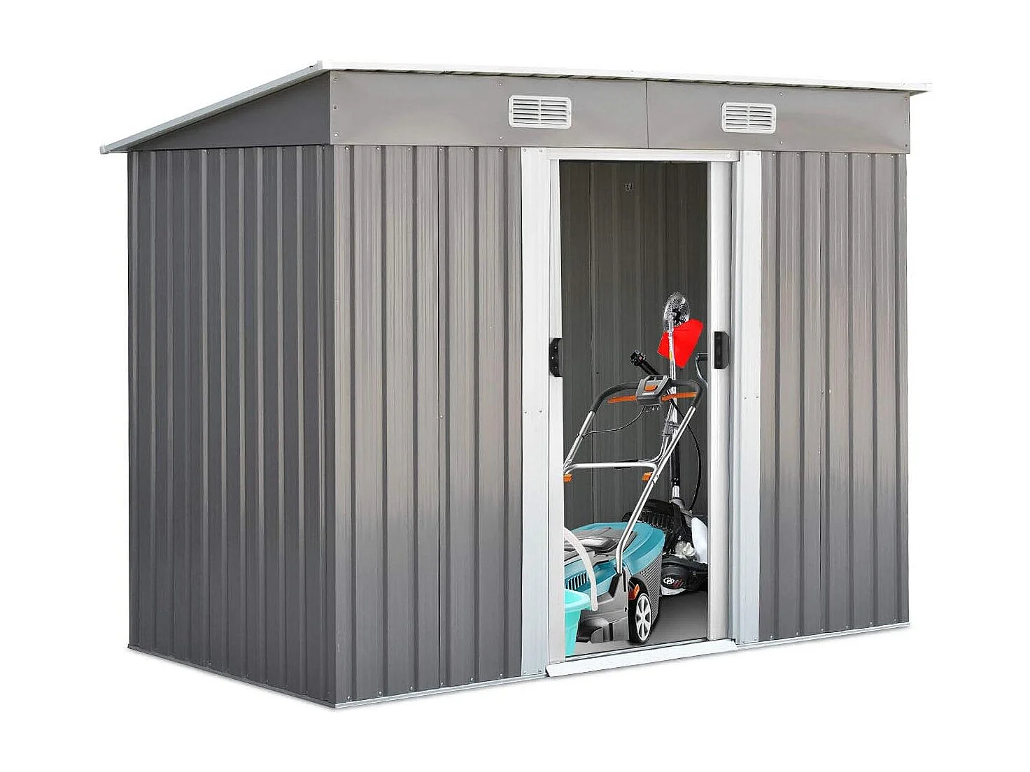 Abri de Jardin en Métal-3,1㎡-238x131x181 cm-4 Trous d’Aération-2 Portes Coulissantes Verrouillables-Toit Penché/Cabane Jardin-Gris