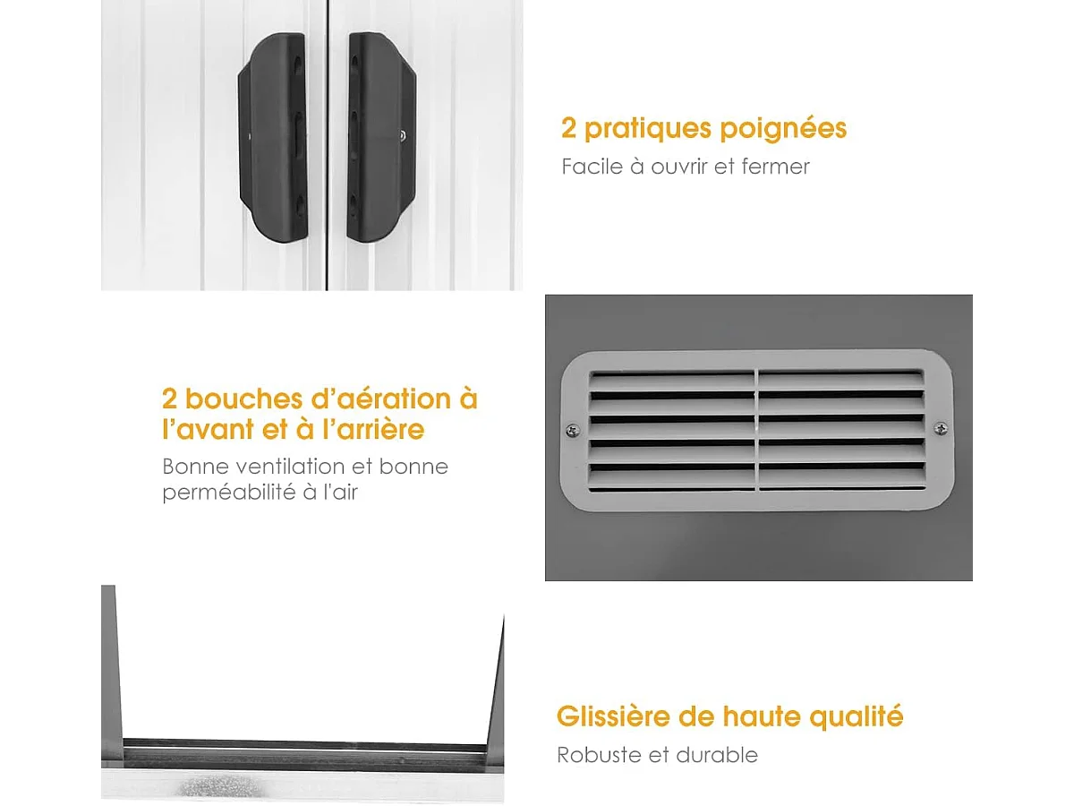 Abri de Jardin en Métal-3,1㎡-238x131x181 cm-4 Trous d’Aération-2 Portes Coulissantes Verrouillables-Toit Penché/Cabane Jardin-Gris