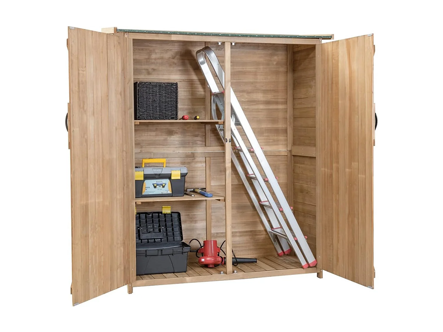 Abri de Jardin en Bois, Cabane de Jardin Extérieur Double Portes avec Loquet, Toit Incliné en Asphalte, Cabanon Jardin Extérieur, 140 x 50 x 162 cm