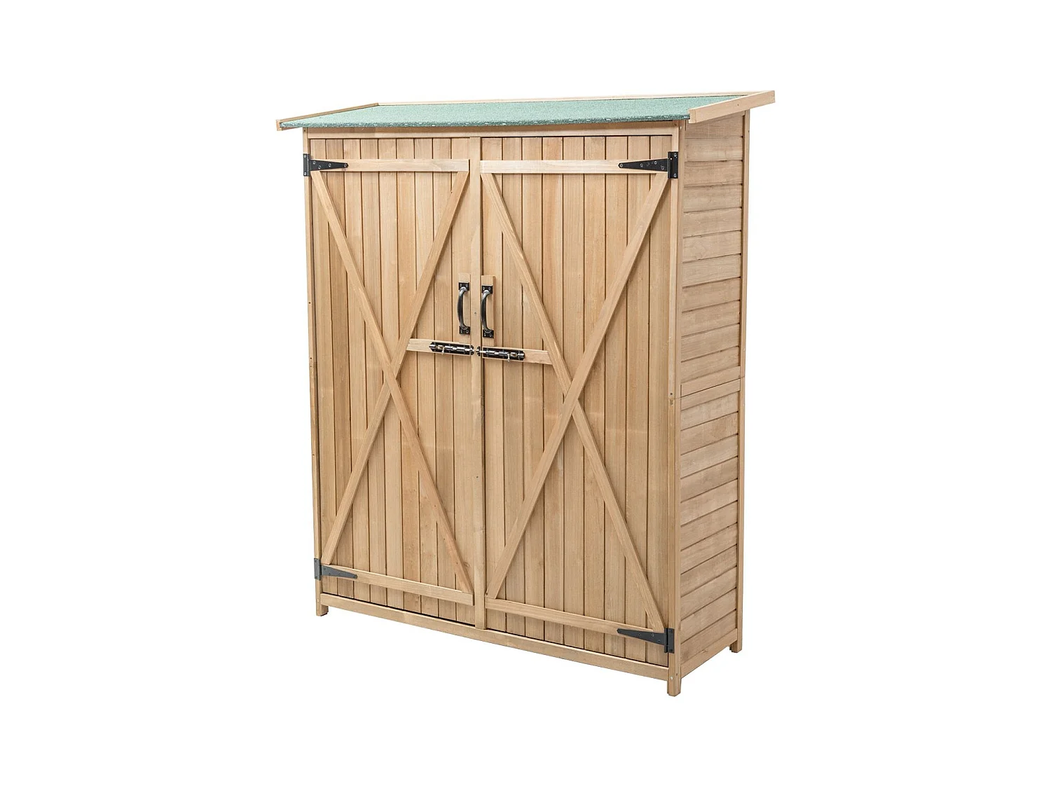 Abri de Jardin en Bois, Cabane de Jardin Extérieur Double Portes avec Loquet, Toit Incliné en Asphalte, Cabanon Jardin Extérieur, 140 x 50 x 162 cm