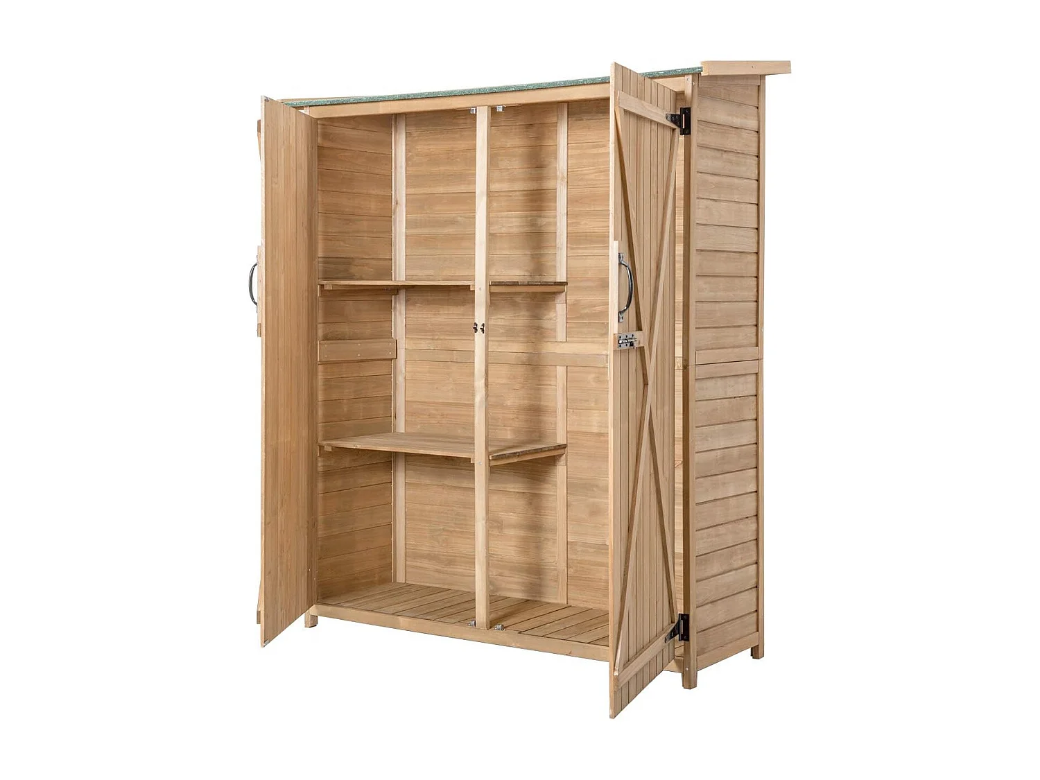 Abri de Jardin en Bois, Cabane de Jardin Extérieur Double Portes avec Loquet, Toit Incliné en Asphalte, Cabanon Jardin Extérieur, 140 x 50 x 162 cm