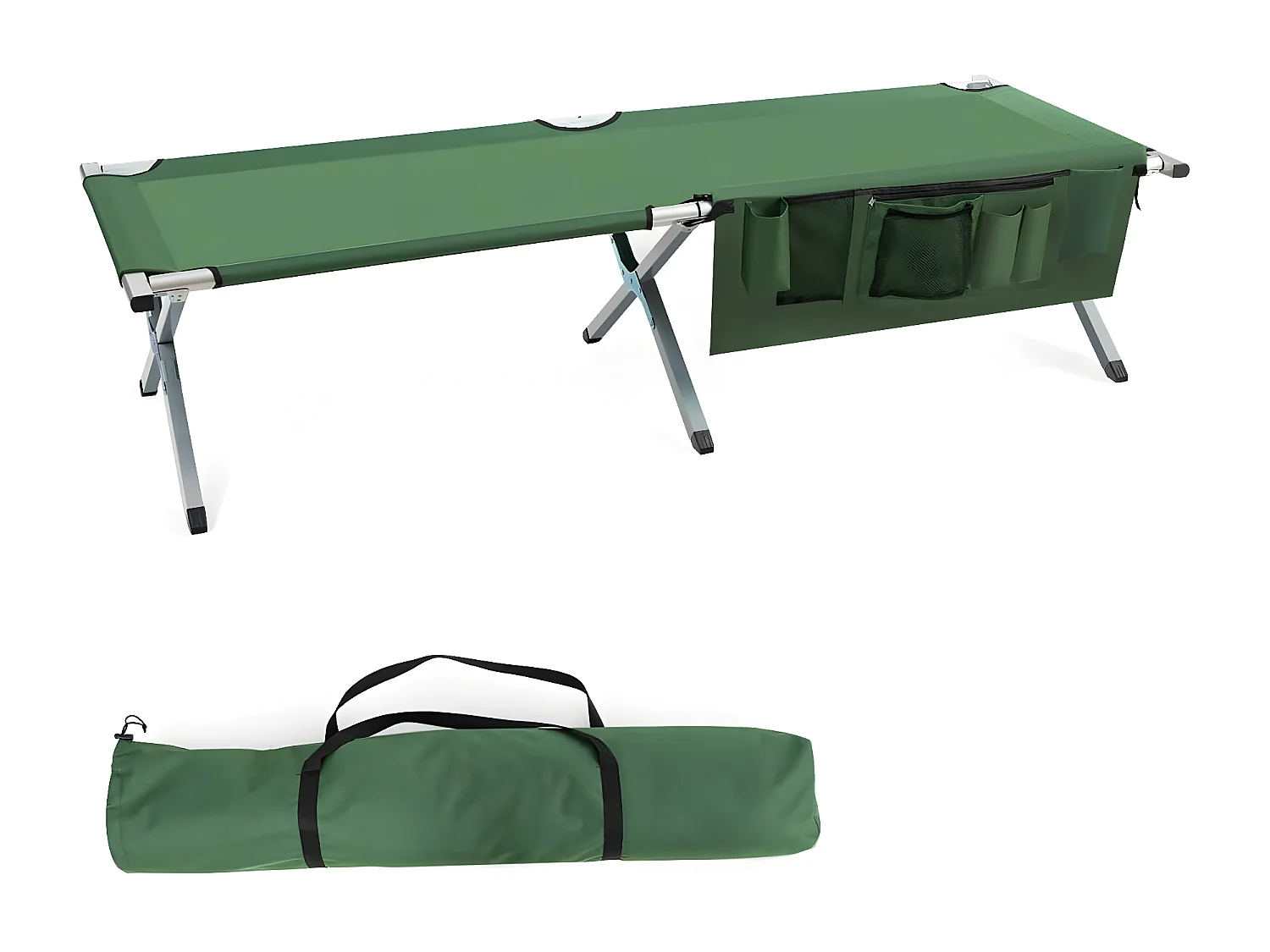 Lit de Camp Pliant Portable avec Poches Latérales en Tissu et velours Oxford 600D, 190x73x42CM, Vert