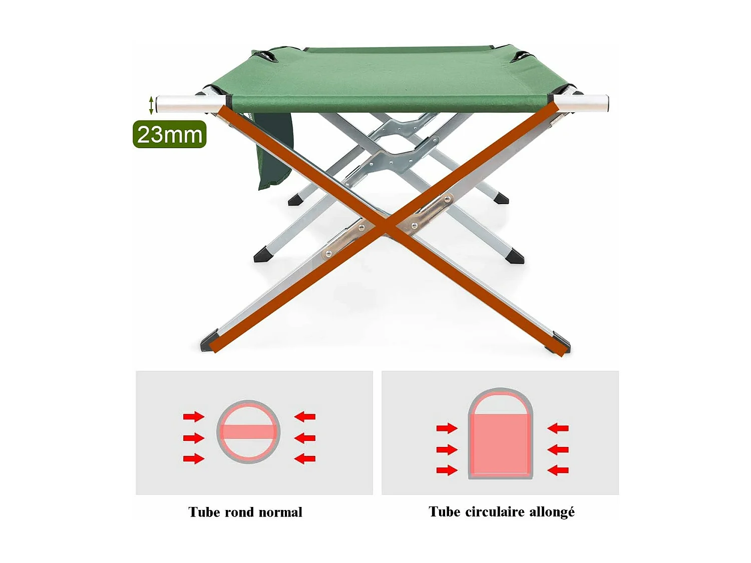 Lit de Camp Pliant Portable avec Poches Latérales en Tissu et velours Oxford 600D, 190x73x42CM, Vert