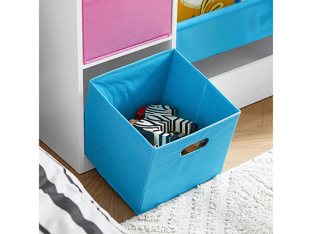SoBuy Kinderboekenplank, speelgoed- en boekenorganizer, kinderopbergplank met 2 manden, 5 planken en 1 vak, 80 x 30 x 61 cm, KMB76-F