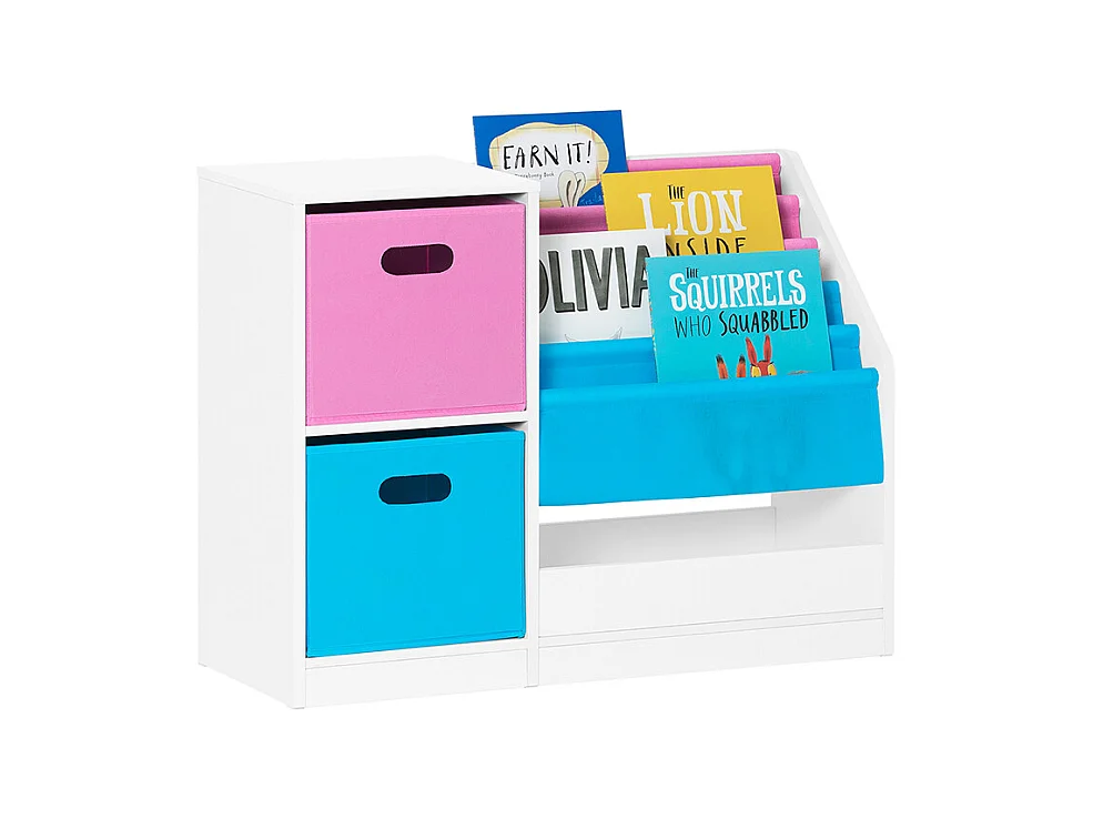 SoBuy Kinderboekenplank, speelgoed- en boekenorganizer, kinderopbergplank met 2 manden, 5 planken en 1 vak, 80 x 30 x 61 cm, KMB76-F