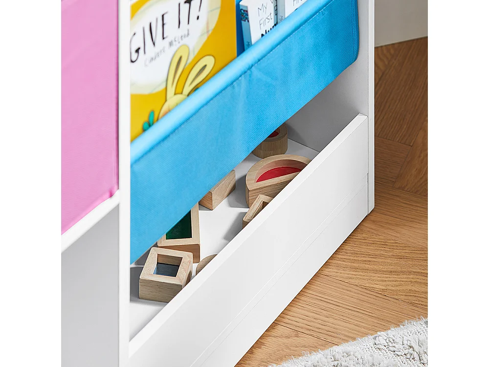SoBuy KMB76-F Bibliothèque pour Enfants, Organisateur Jouets et Livres pour Enfants avec 2 Paniers, 5 Étagères et 1 Compartiment