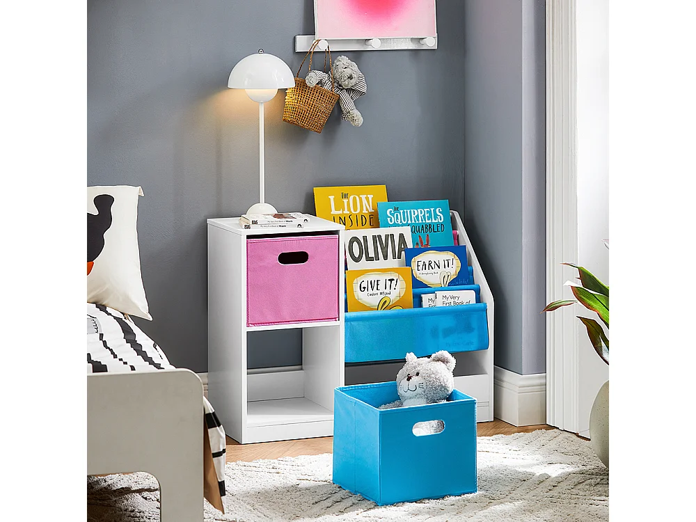 SoBuy KMB76-F Bibliothèque pour Enfants, Organisateur Jouets et Livres pour Enfants avec 2 Paniers, 5 Étagères et 1 Compartiment