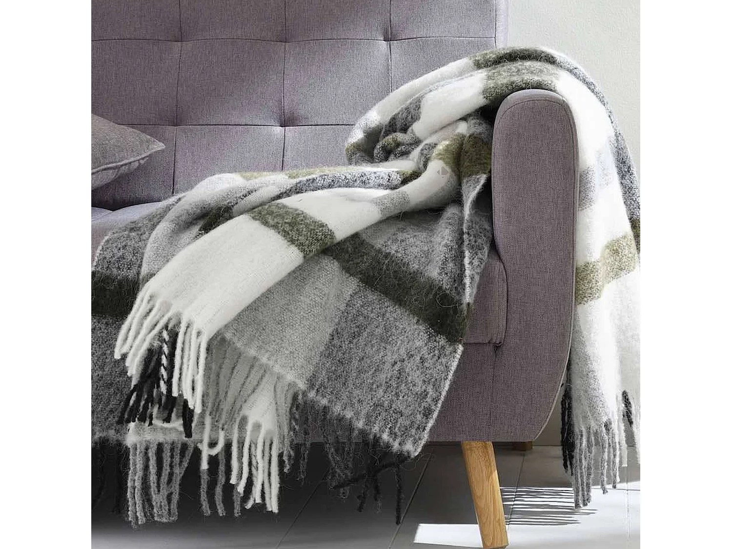 Plaid 130x180 cm ISEO en alpaga vert olive