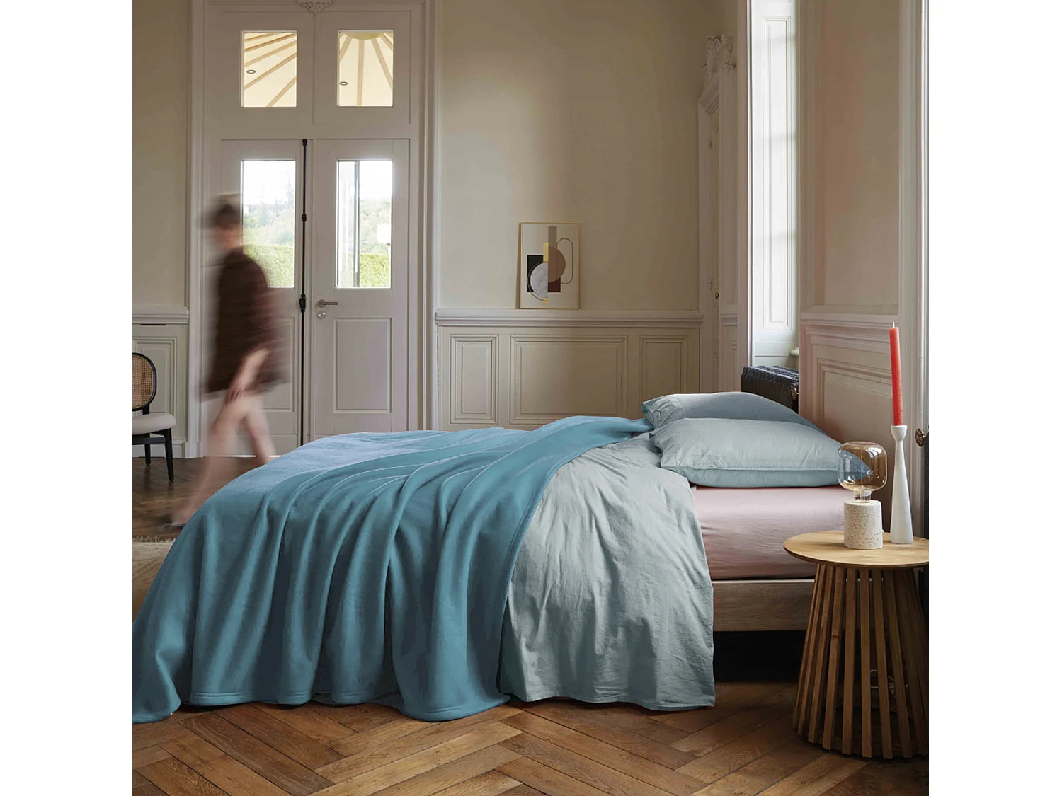 Couverture polaire 240x300 cm 100% Polyester 350 g/m2 TEDDY Bleu Lac