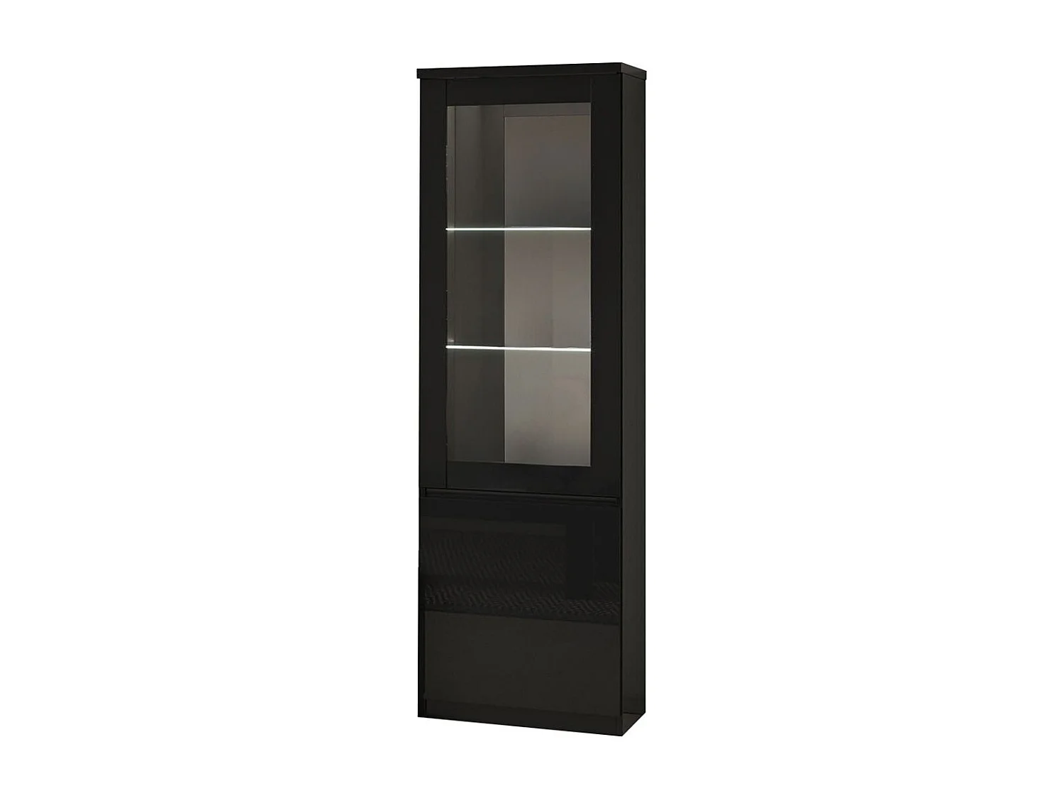 DEYTON - Ensemble Salon Complet Laqué Noir Meuble TV + Vitrines avec Leds + Table Basse 127cm