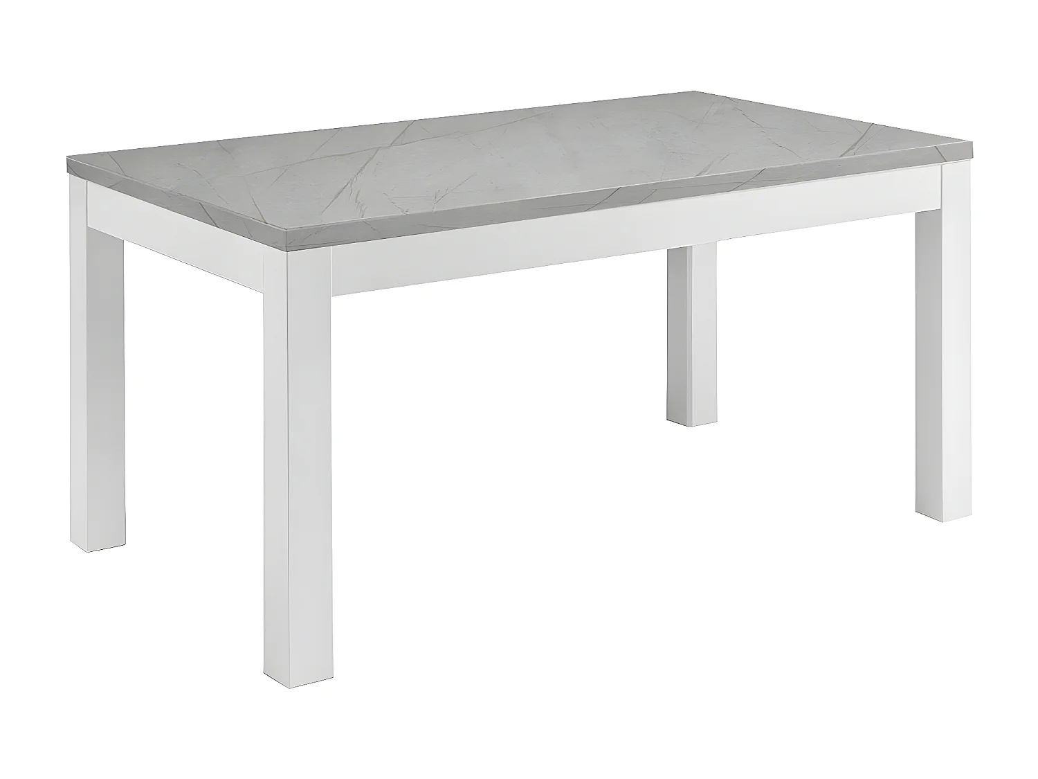 DEYTON - Ensemble Séjour Complet Blanc et Gris Marbré Table 160cm + Buffet + Vitrine avec Leds