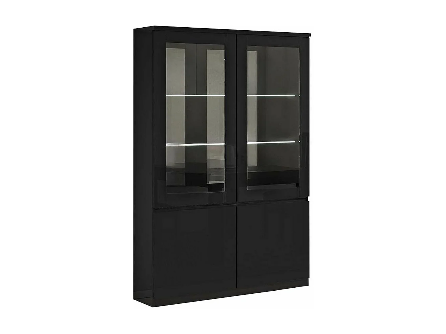 DEYTON - Ensemble Séjour Complet Laqué Noir Table 160cm + Buffet + Vitrine avec Leds
