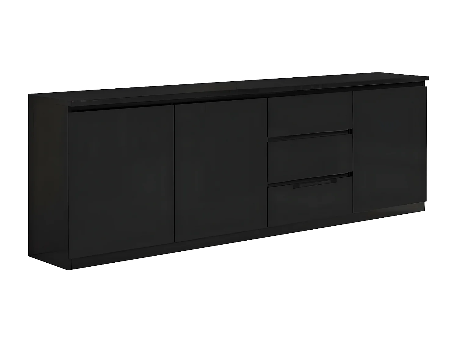 DEYTON - Ensemble Séjour Complet Laqué Noir Table 190cm + Buffet + Vitrine avec Leds