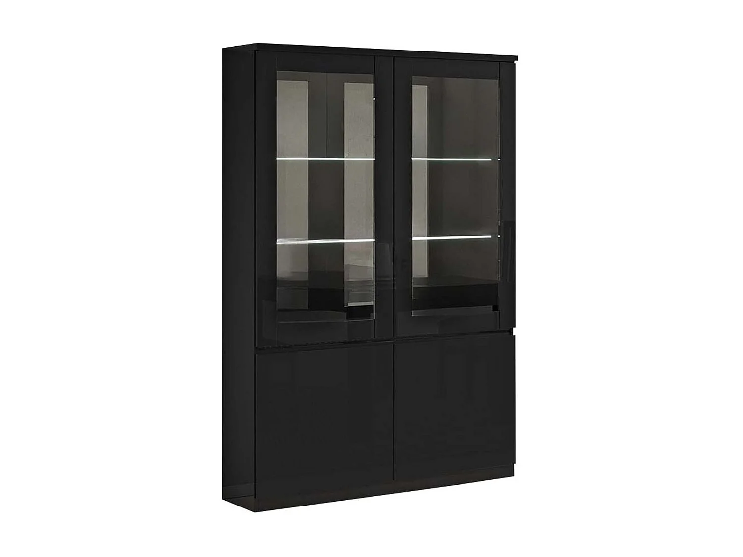 DEYTON - Ensemble Séjour Complet Laqué Noir Table 190cm + Buffet + Vitrine avec Leds