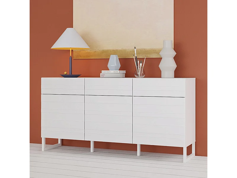 Buffet 165 cm avec façades fraisées blanc mat et pieds luges - ARIANA