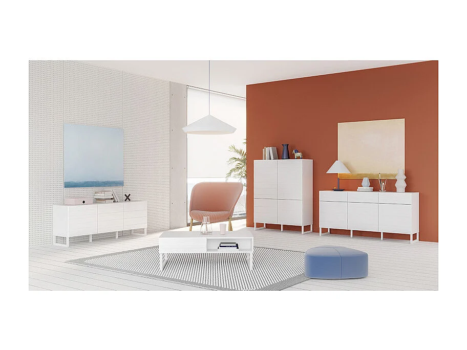 Buffet 165 cm avec façades fraisées blanc mat et pieds luges - ARIANA