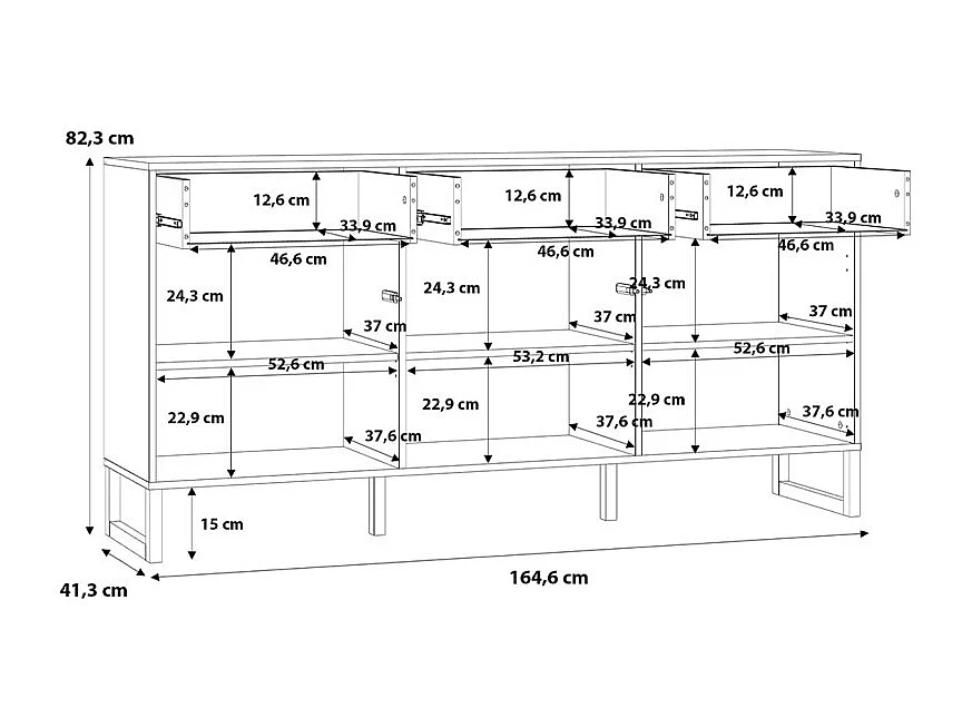 Buffet 165 cm avec façades fraisées blanc mat et pieds luges - ARIANA