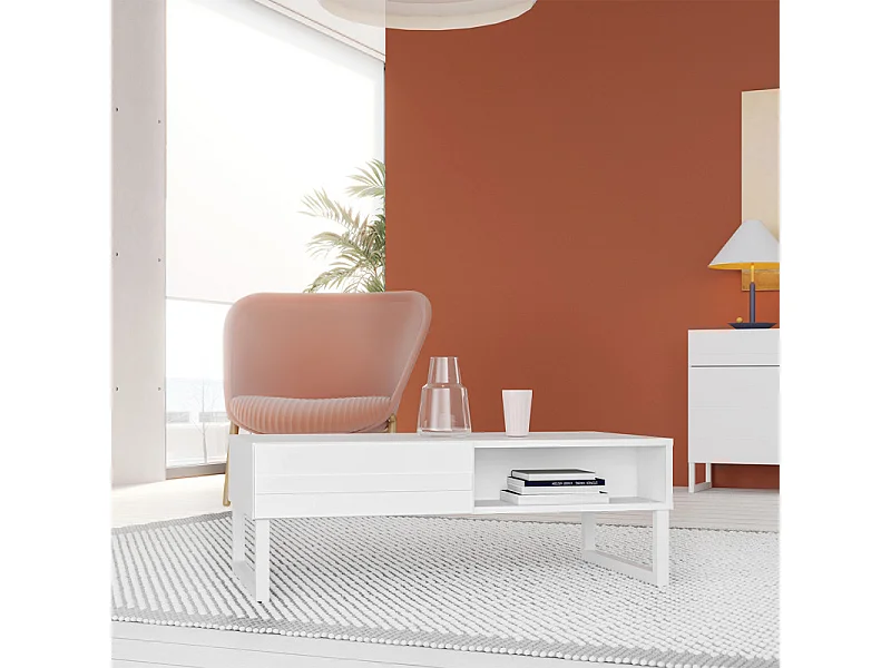 Table basse avec façades fraisées blanc mat et pieds luges - ARIANA