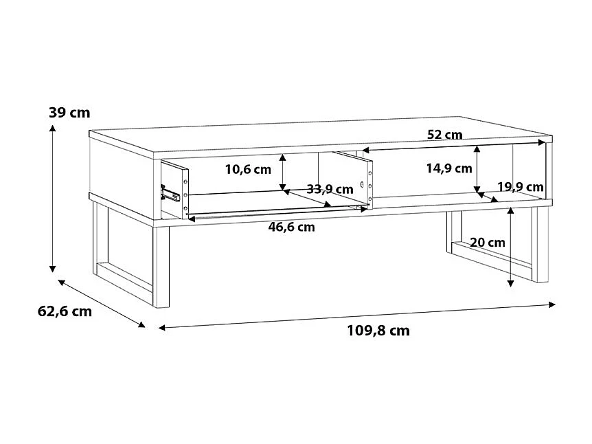 Table basse avec façades fraisées blanc mat et pieds luges - ARIANA