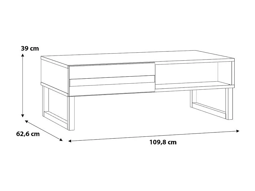 Table basse avec façades fraisées blanc mat et pieds luges - ARIANA