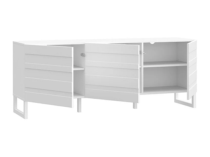 Meuble TV avec façades fraisées blanc mat et pieds luges - ARIANA