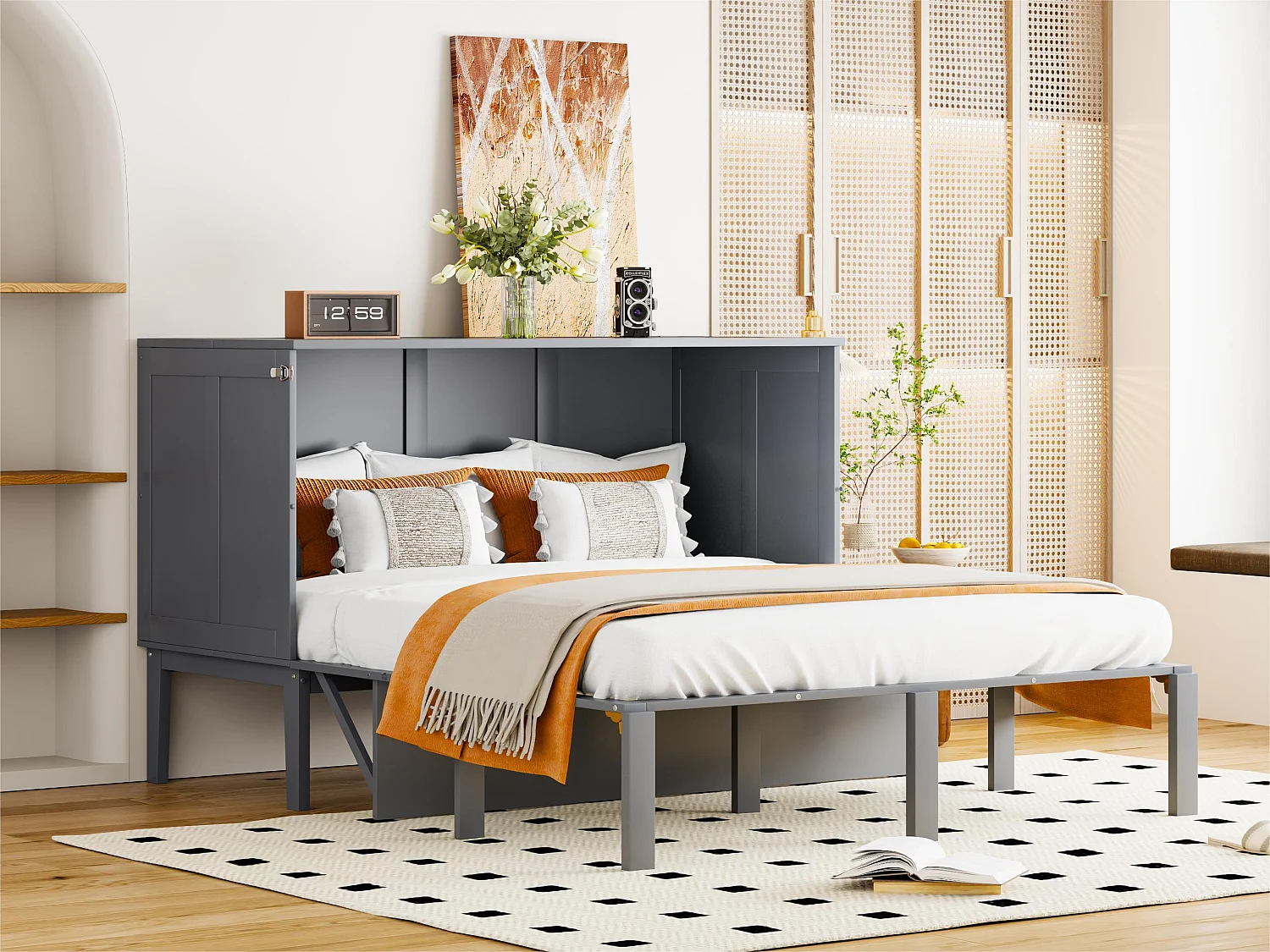 Ausziehbares Holzbett 140x200 cm – mit Lattenrost – Grau