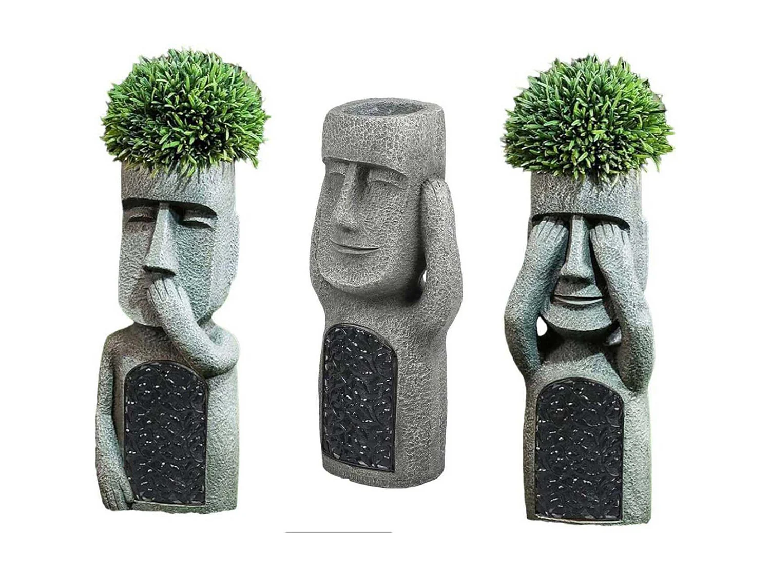 Jardinière Moai en polyrésine Lot de 3
