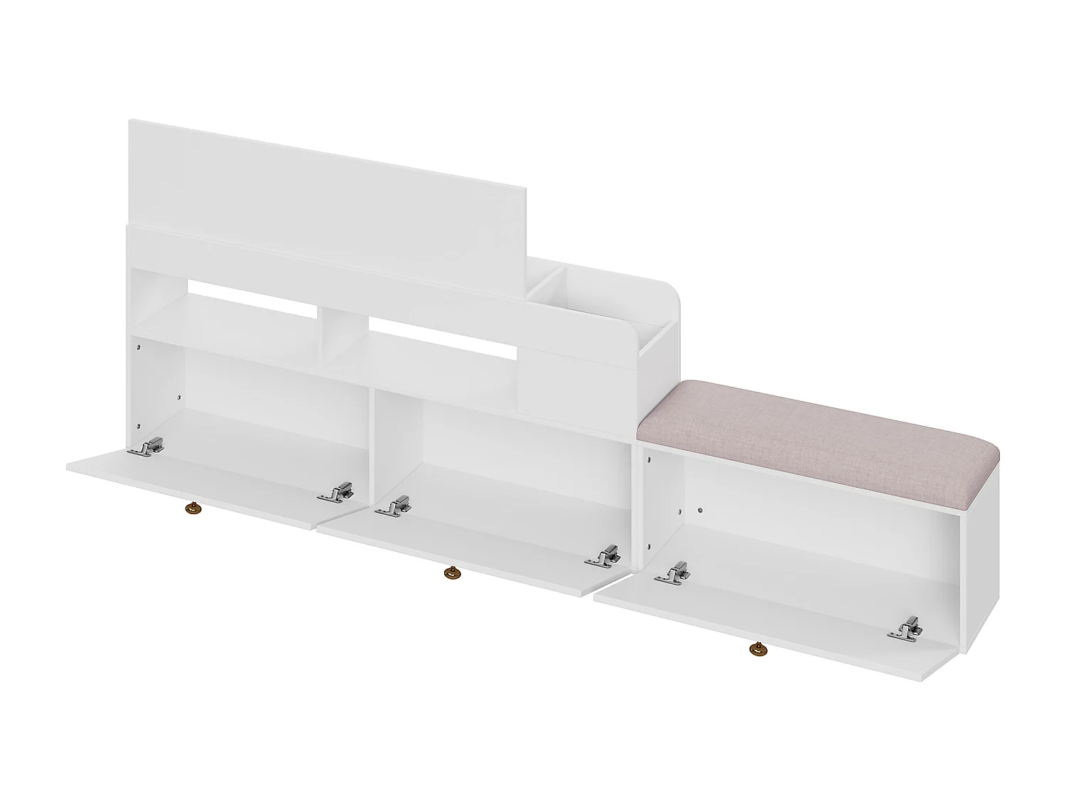 Cama doble de madera maciza 140x200 cm - con cajones y taburete contenedor - Blanco