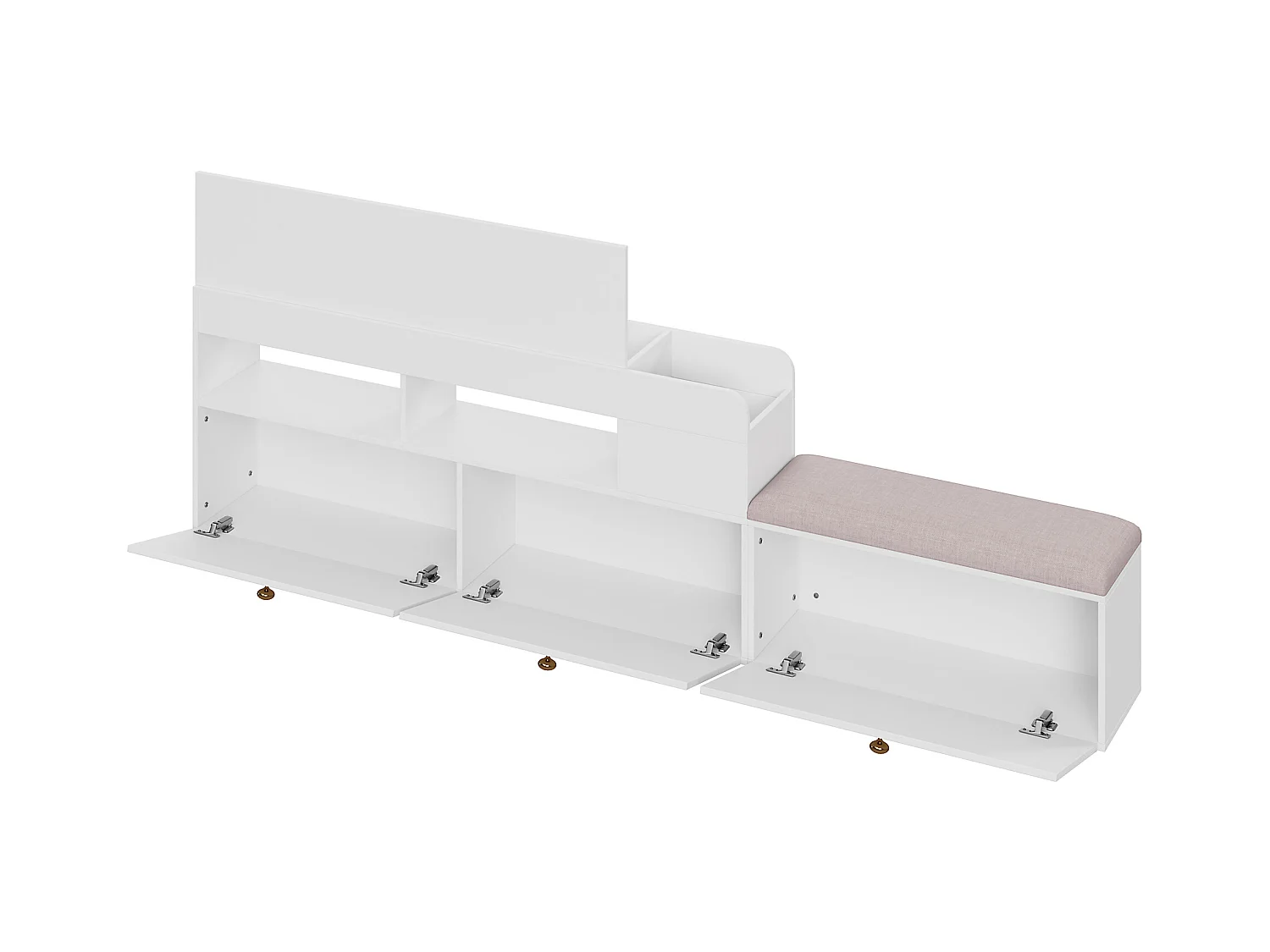Cama doble de madera maciza 140x200 cm - con cajones y taburete contenedor - Blanco