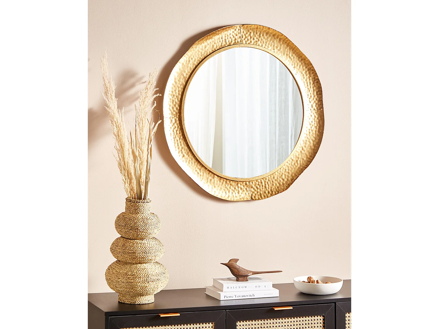 Wandspiegel mit breitem Rahmen gold rund ⌀ 68 cm modern Antik-Optik Mercy
