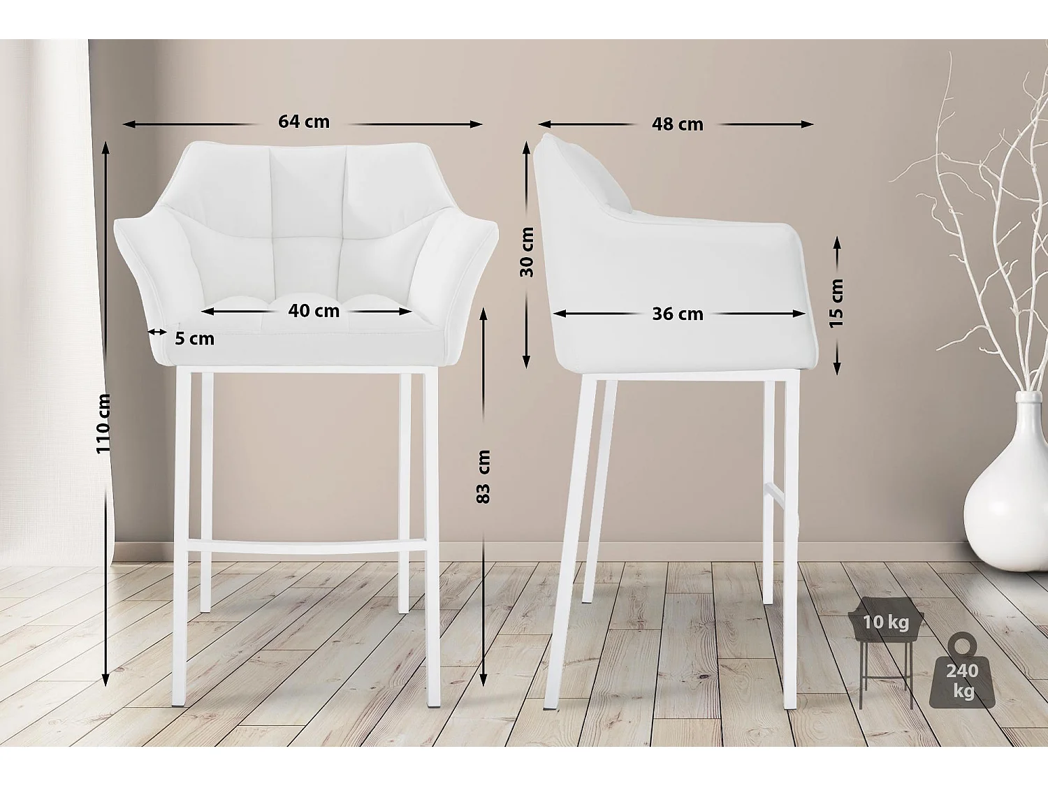 Lot de 2  Tabouret de bar - Similicuir & Blanc - Blanc - DAMASO
