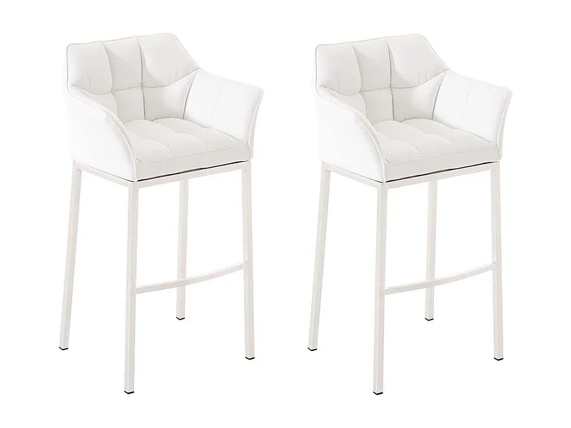 Lot de 2  Tabouret de bar - Similicuir & Blanc - Blanc - DAMASO