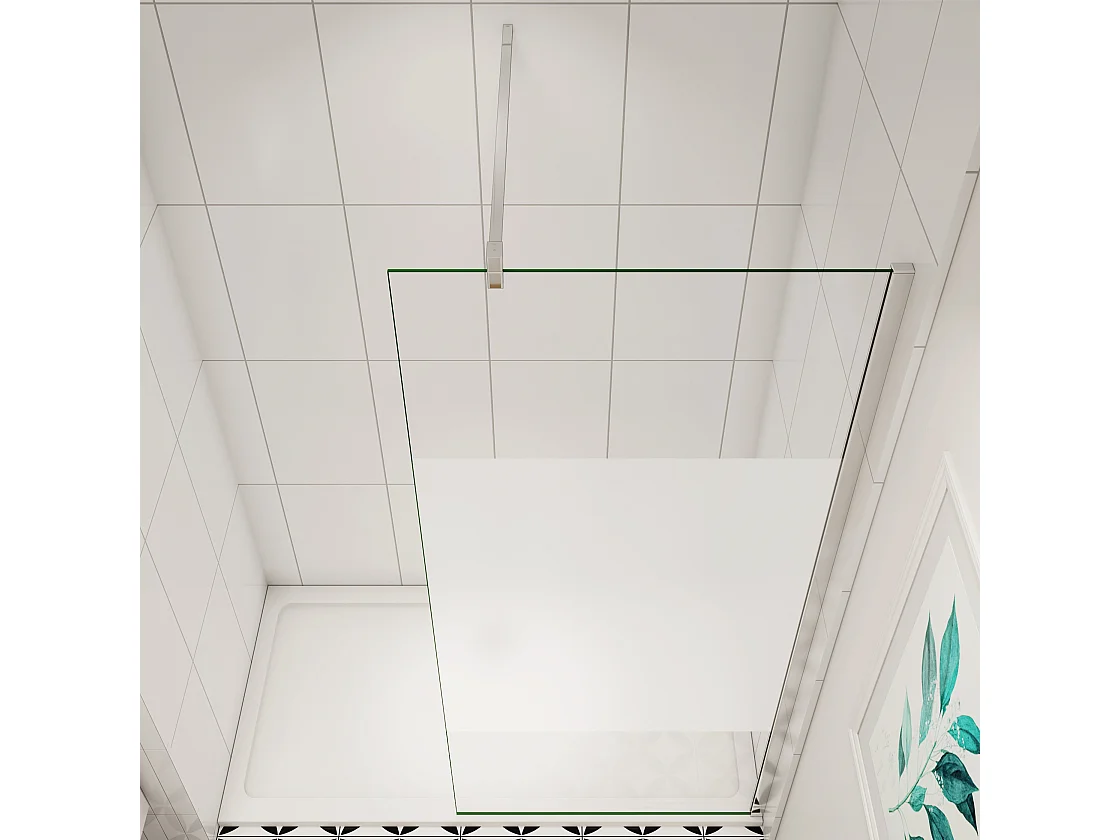 110x200cm Duschabtrennung Walk In 10mm Nano ESG Milchglasstreifen Duschabtrennung + F Form:140cm Stabilisator Höhe 200cm
