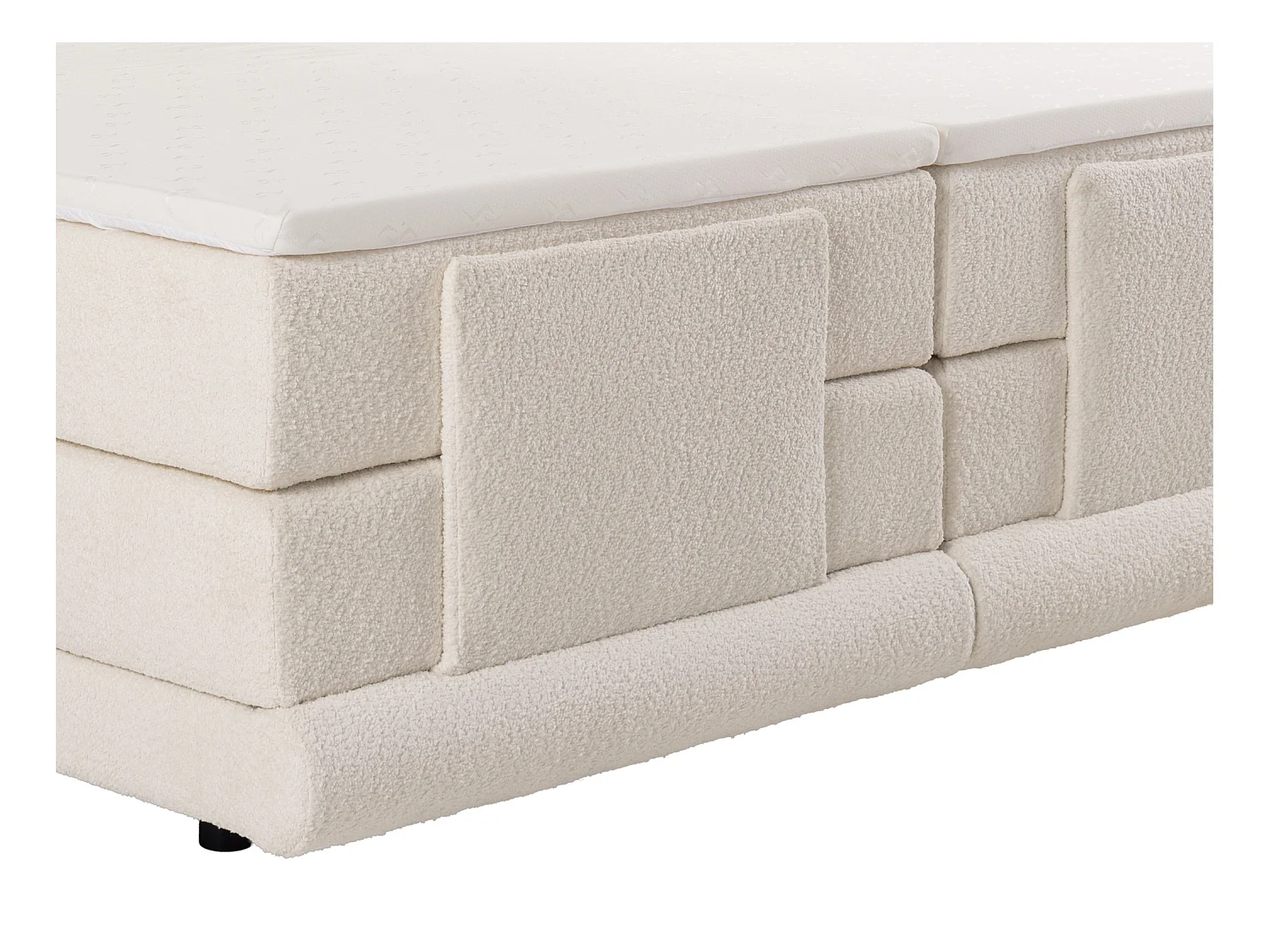 Conjunto completo boxspring con cabecero + somieres eléctricos reclinable + colchón + sobrecolchón - 2 x 80 x 200 cm - Tela rizada - Beige - OMILA de PALACIO