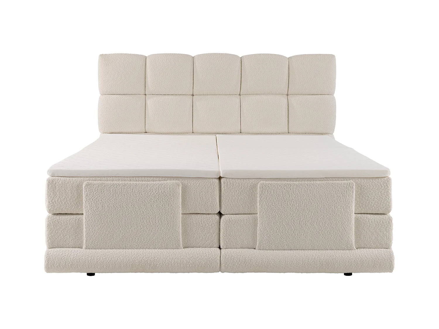 Conjunto completo boxspring con cabecero + somieres eléctricos reclinable + colchón + sobrecolchón - 2 x 80 x 200 cm - Tela rizada - Beige - OMILA de PALACIO
