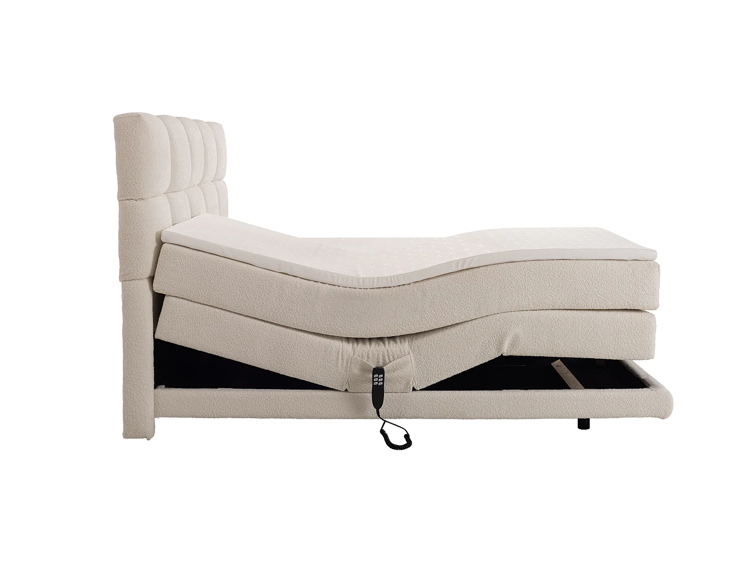 Conjunto completo boxspring con cabecero + somieres eléctricos reclinable + colchón + sobrecolchón - 2 x 80 x 200 cm - Tela rizada - Beige - OMILA de PALACIO