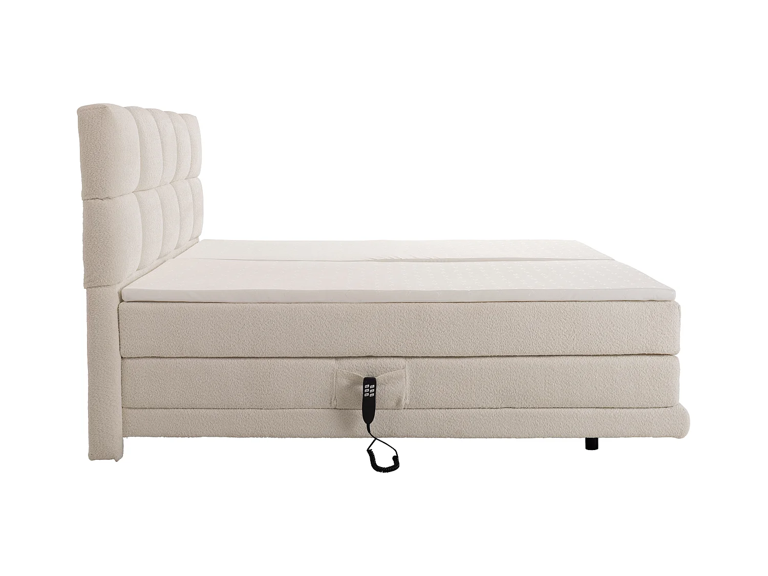 Conjunto completo boxspring con cabecero + somieres eléctricos reclinable + colchón + sobrecolchón - 2 x 80 x 200 cm - Tela rizada - Beige - OMILA de PALACIO