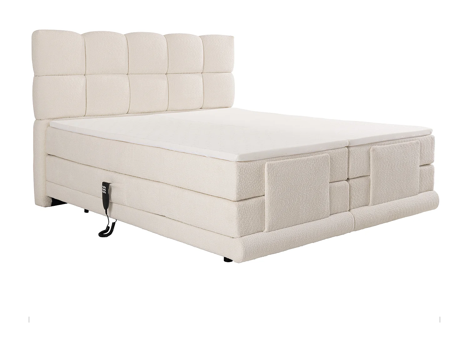 Set compl. boxspring testata+Rete relax elet.+Mater.+topper 2x80x200 Tess. bouclette Beige - OMILA di PALACIO