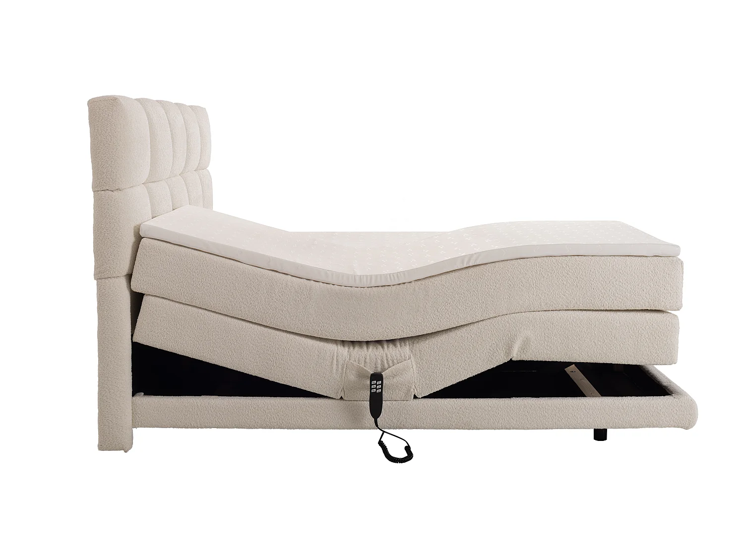 Complete set boxspringbed met hoofdbord + elektrische relaxbedbodems + matras + dekmatras - 2 x 90 x 200 cm - Boucléstof - Beige - OMILA van PALACIO