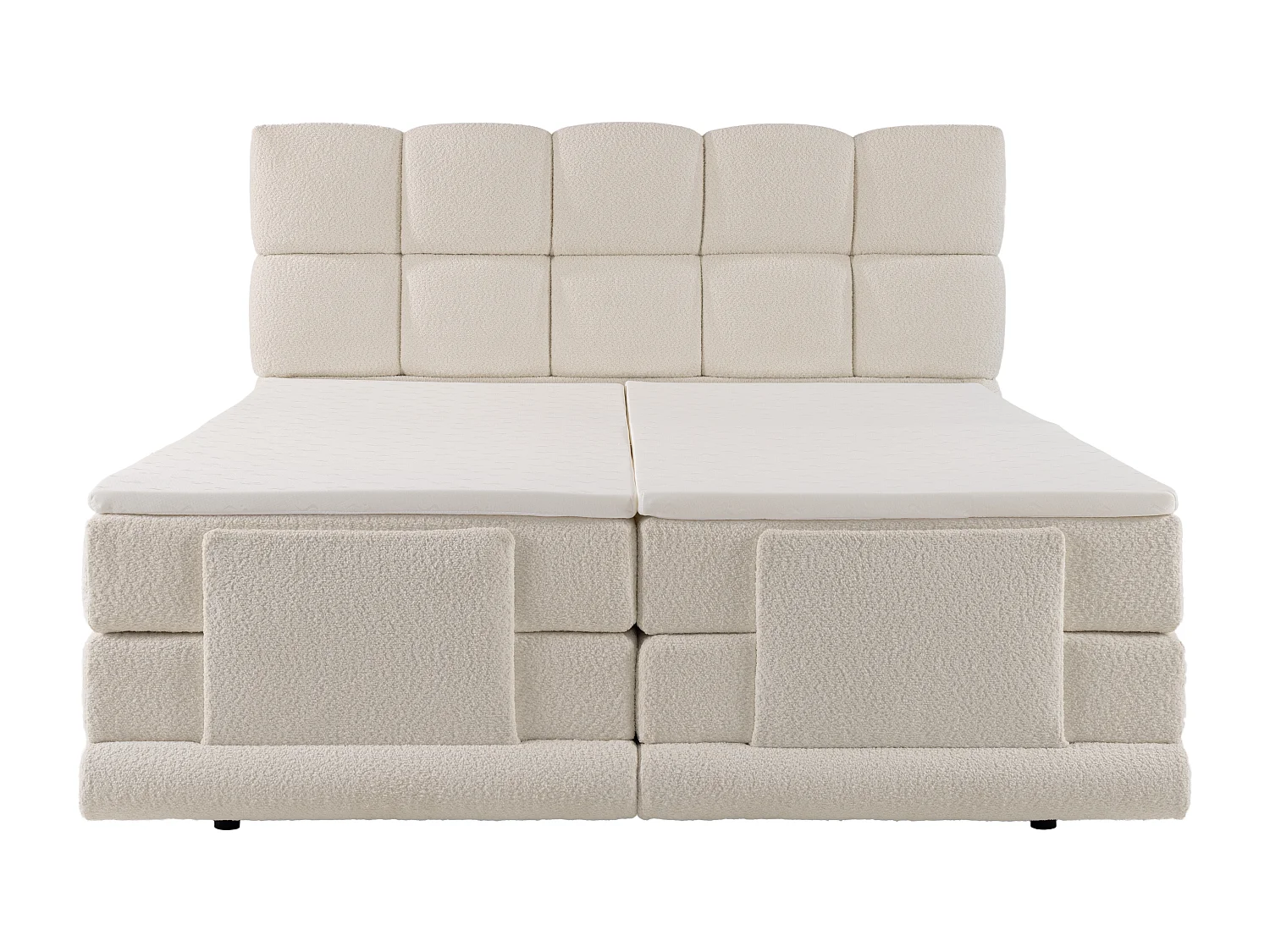 Complete set boxspringbed met hoofdbord + elektrische relaxbedbodems + matras + dekmatras - 2 x 90 x 200 cm - Boucléstof - Beige - OMILA van PALACIO