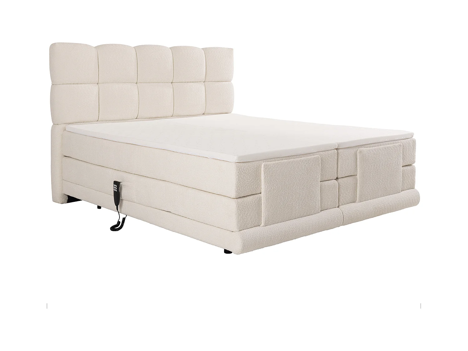 Conjunto completo boxspring con cabecero + somieres eléctricos de relajación + colchón + topper - 2 x 90 x 200 cm - Tela de felpa - Beige - OMILA de PALACIO