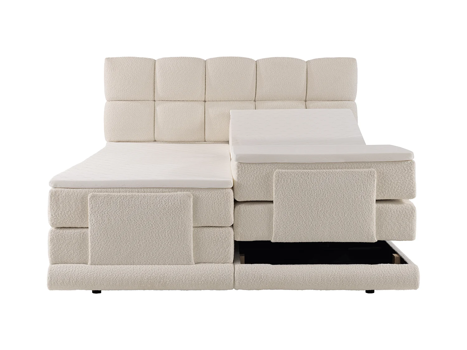 Conjunto completo boxspring con cabecero + somieres eléctricos de relajación + colchón + topper - 2 x 90 x 200 cm - Tela de felpa - Beige - OMILA de PALACIO