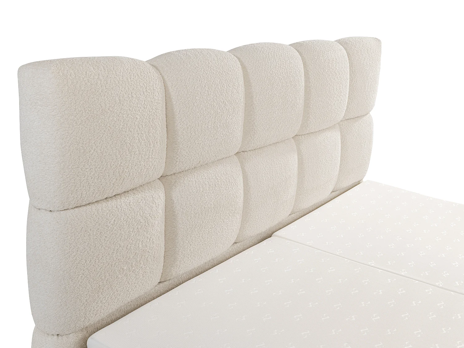 Set compl. boxspring testata+Rete relax elet.+Mater.+topper 2x90x200 Tess. bouclette Beige - OMILA di PALACIO