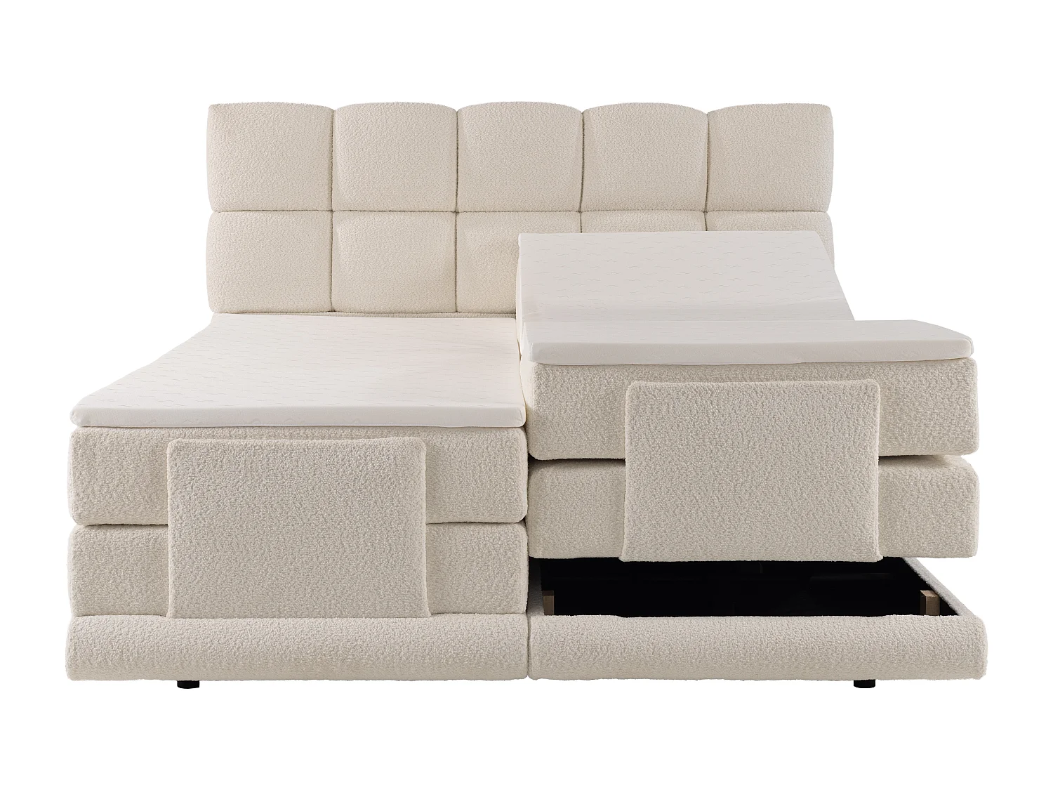 Set compl. boxspring testata+Rete relax elet.+Mater.+topper 2x90x200 Tess. bouclette Beige - OMILA di PALACIO
