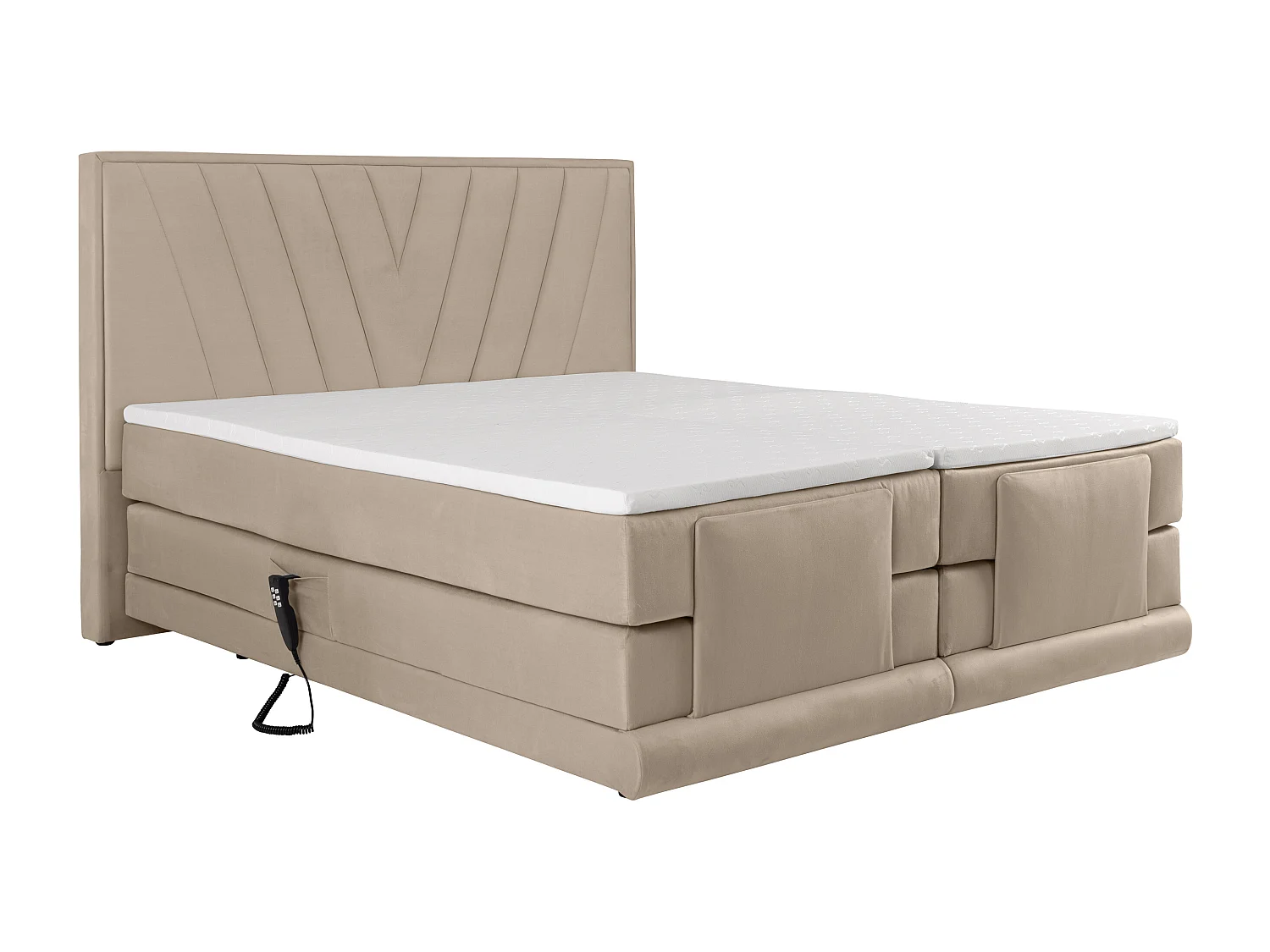 Complete set boxspringbed met hoofdbord + elektrische relaxbedbodems + matras + dekmatras - 2 x 80 x 200 cm - Velours - Beige - LUMONI van YSMÉE