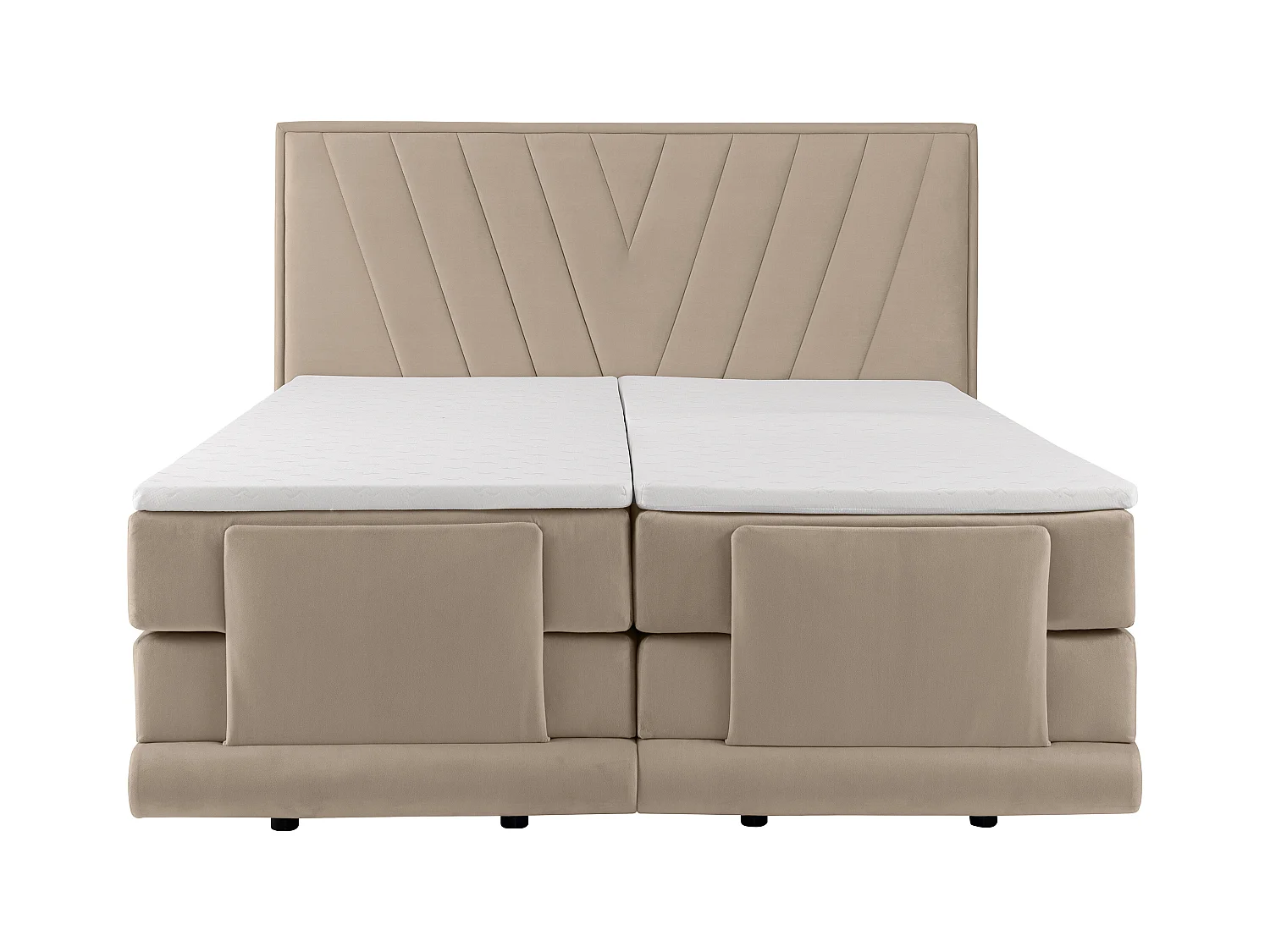 Complete set boxspringbed met hoofdbord + elektrische relaxbedbodems + matras + dekmatras - 2 x 80 x 200 cm - Velours - Beige - LUMONI van YSMÉE