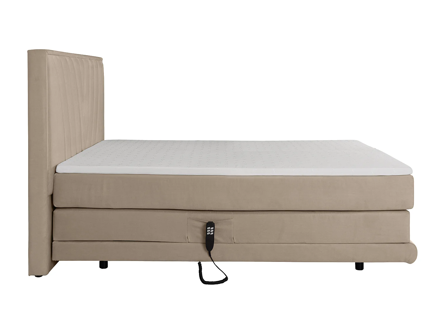 Ensemble complet boxspring tête de lit + sommiers relaxation électrique + matelas + surmatelas - 2 x 80 x 200 cm - Velours - Beige - LUMONI de YSMÉE