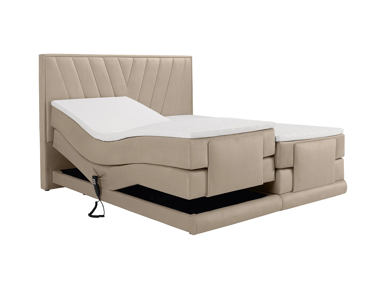 Set completo boxspring testata + Rete relax elet. + Mater. + topper 2x90x200cm Velluto Beige - LUMONI di YSMÉE