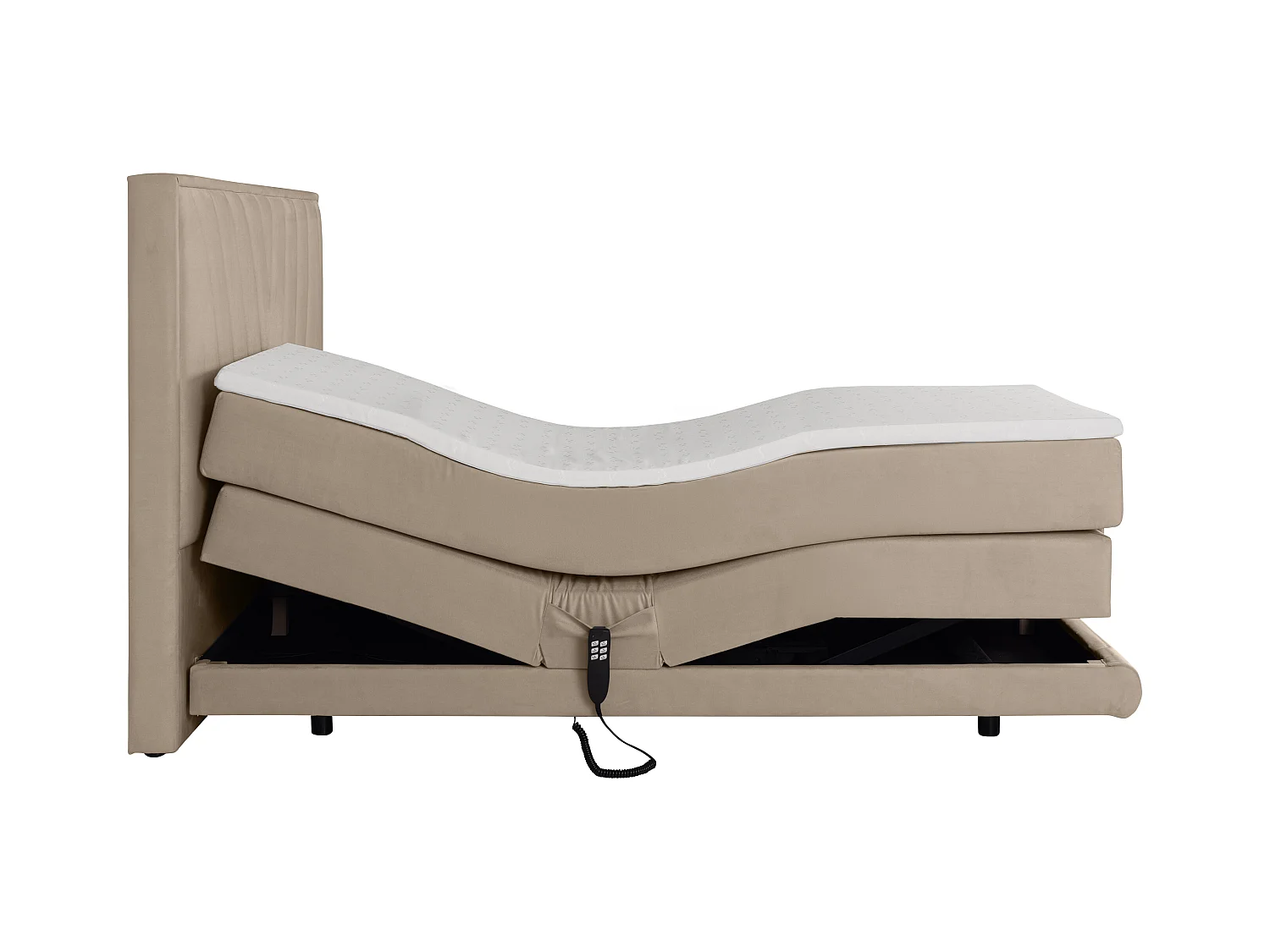 Set completo boxspring testata + Rete relax elet. + Mater. + topper 2x90x200cm Velluto Beige - LUMONI di YSMÉE